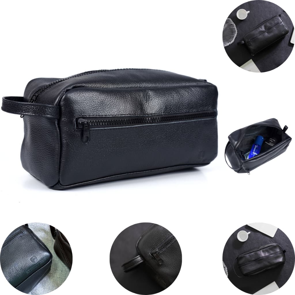 Necessaire em Couro Legítimo Estojo Bag Organizador Unissex Para Viagem e Cosméticos