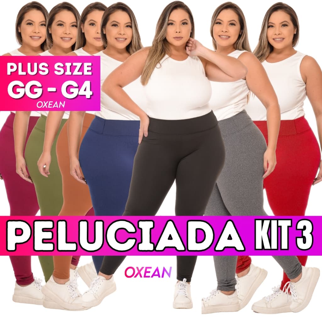 Kit 3 Calças Legging Flanelada Plus Size Grossa Leg Peluciada