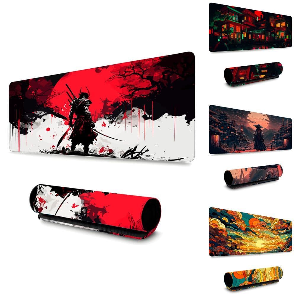 Mouse Pad Gamer 60x30cm / 65x32cm / 70x35cm / 80x40cm / 90x40cm Borda Costurada Estampas Oriental