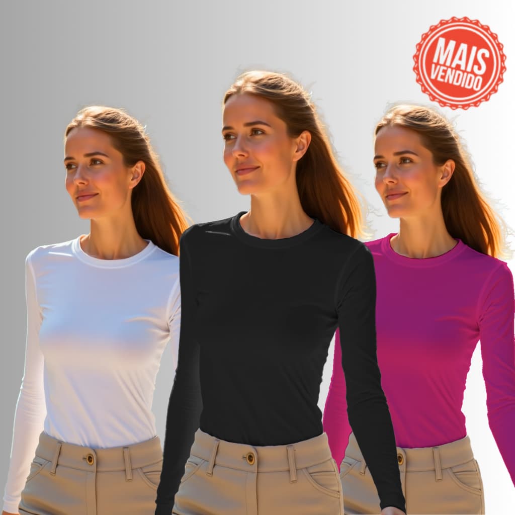 Camiseta Térmica Feminina Manga Longa Proteção UV 50+ Segunda Pele Proteção Solar