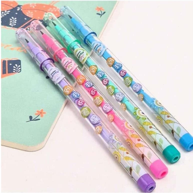 Kit com 1/4 Lapiseira Troca Ponta Com/Sem Lupa Estampas Coloridas - Papelaria Fofa