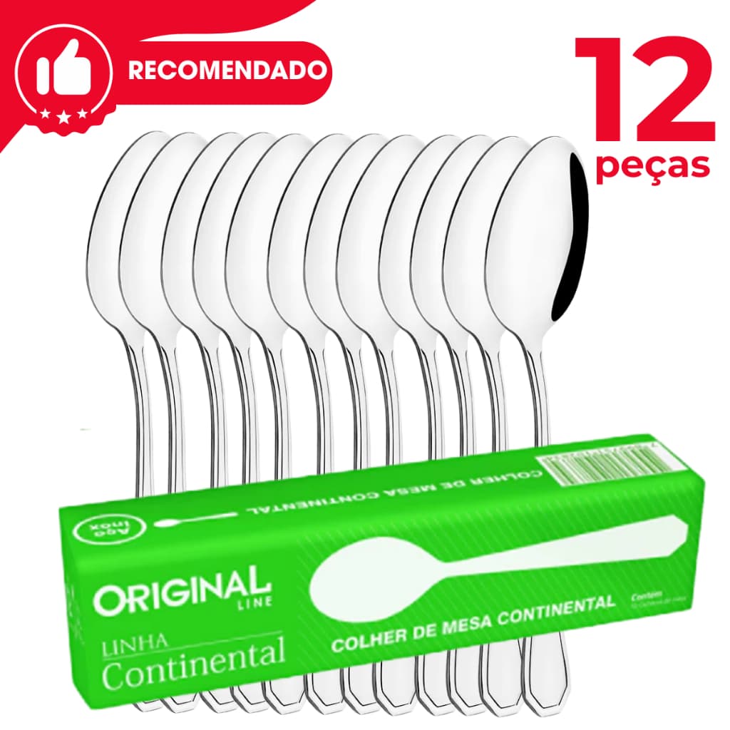 Jogo Colher de Mesa Continental C/12pçs Talheres Aço Inox Original Line Resturante Buffet Lanchonete