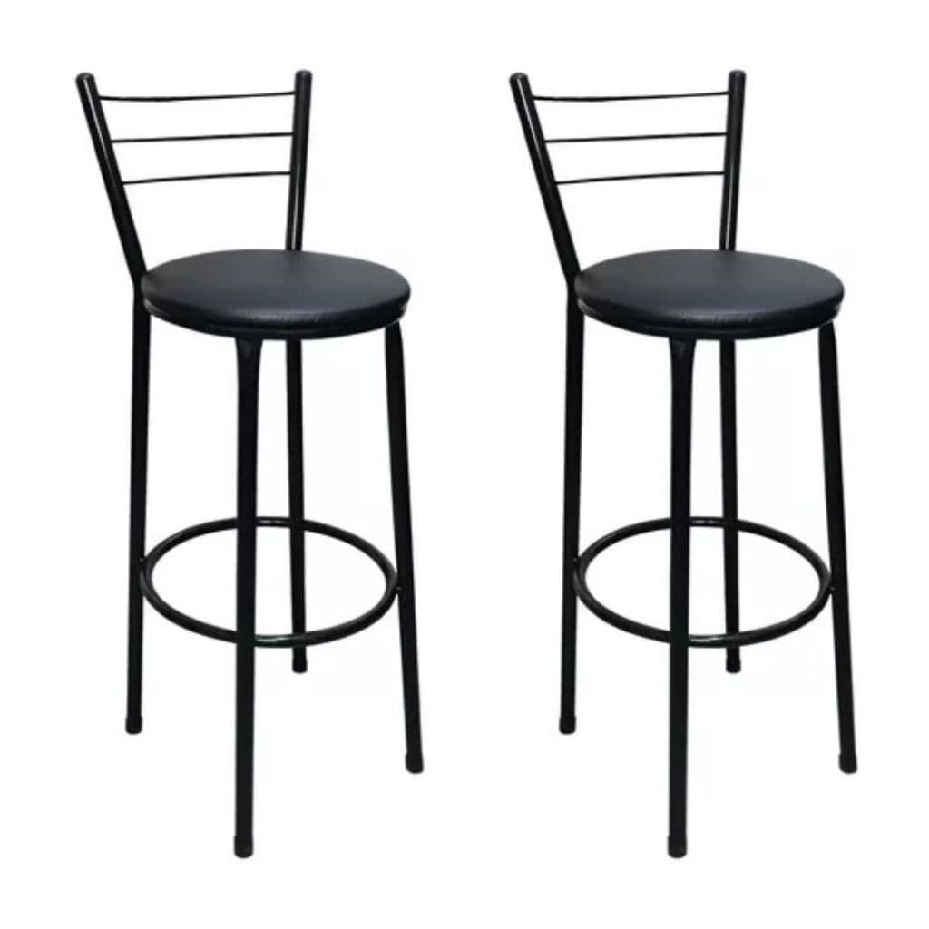 Kit 2 Banqueta Alta Preta Para Cozinha Balcão