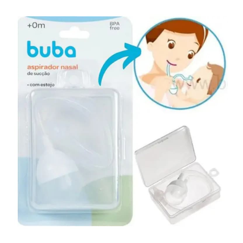 Aspirador Nasal Buba de Sucção Para Bebê Ponta de Silicine Macio com Estojo  - Sulgador Nasal Buba