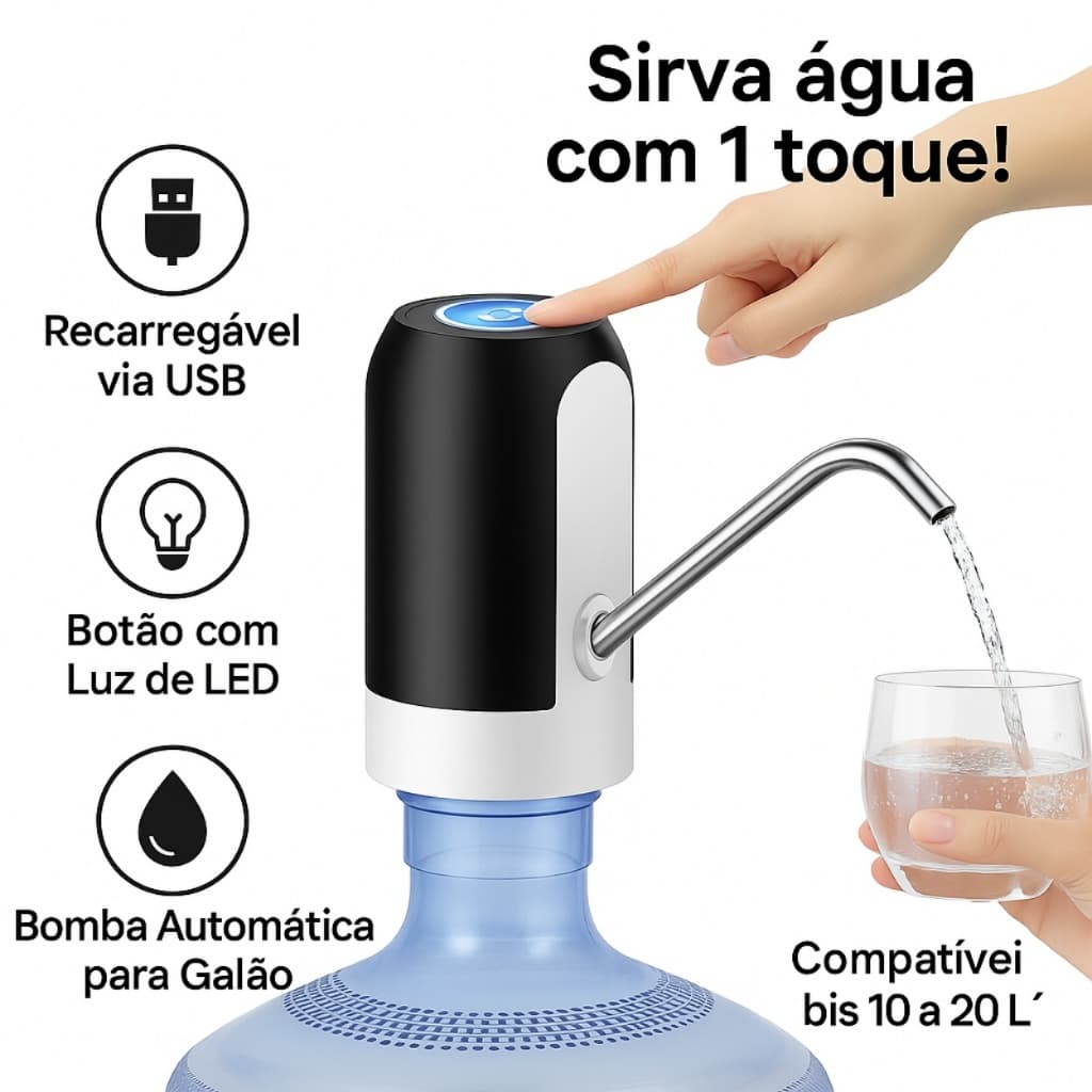 Bomba De Agua Automática Elétrica Para Garrafão Bebedouro Recarregável Usb