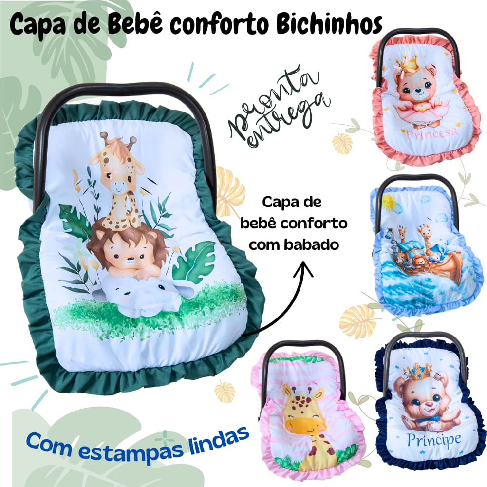 Capa para bebê conforto estofada c/ babado menino menina tamanho universal todas as marcas até 13 kg