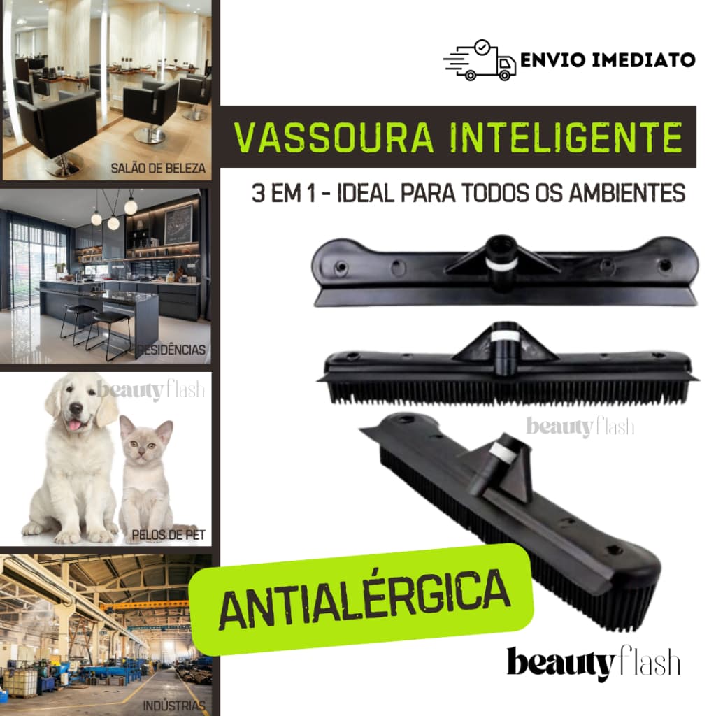 Vassoura Inteligente Silicone 3 Em 1 Cabeleireiro Barbeiro Pet Pelos Antialérgica Rodo e Esfregão