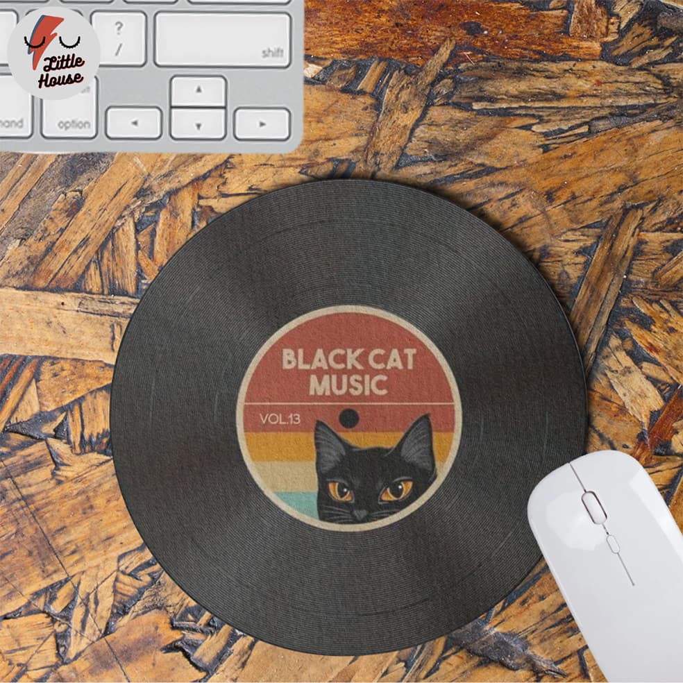 Mouse pad Disco Gato Gatinho Fofo Vintage Retrô Fofo Aesthetic Cute decoração home office