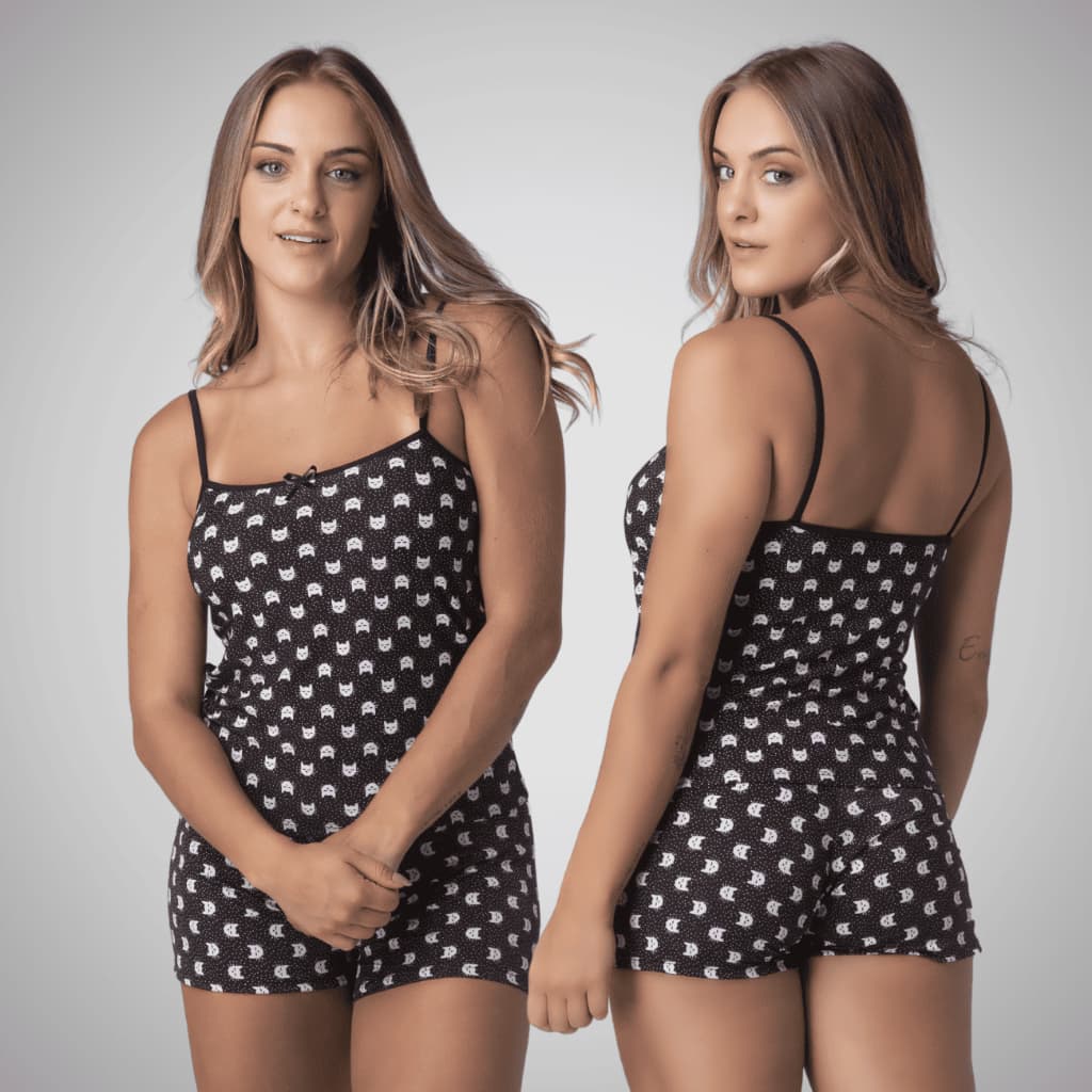 Pijama Feminino Baby Doll Short Doll Liganete Estampado Sexy Feminino 306