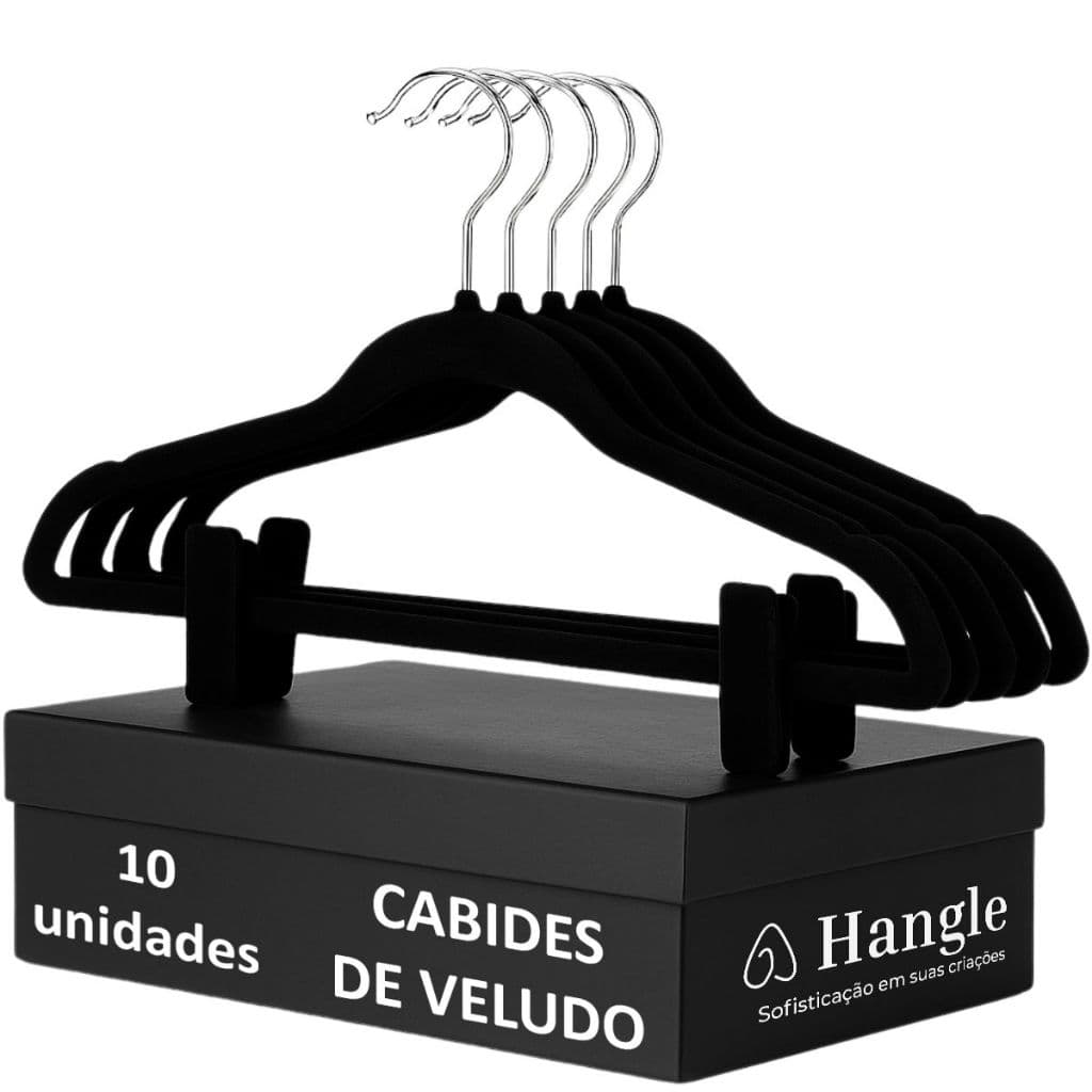 Kit 10 Cabide De Veludo Resistente Com Presilha Aveludada Premium com Gancho giratório