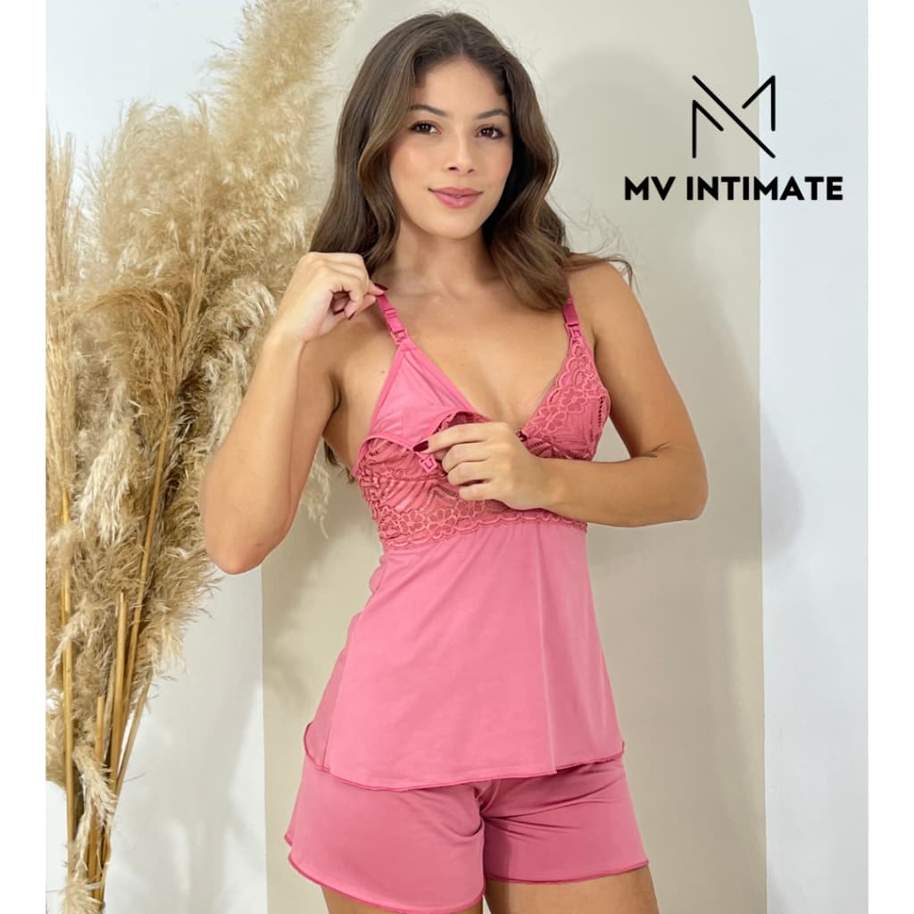 Baby Short Doll Amamentação com detalhe em Renda