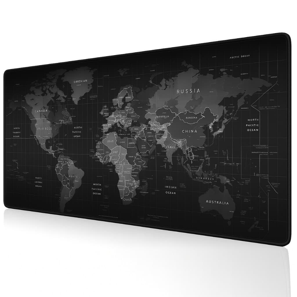 Mouse Pad Gamer Grande Speed 70x35 Mapa Mundo Preto Emborrachado Costurado