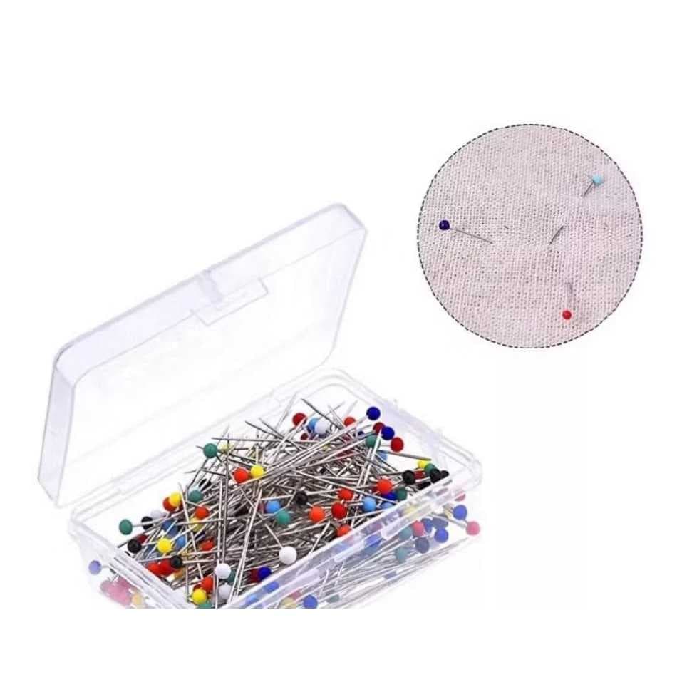 100 Alfinetes Cabeça Vidro Inox Fino