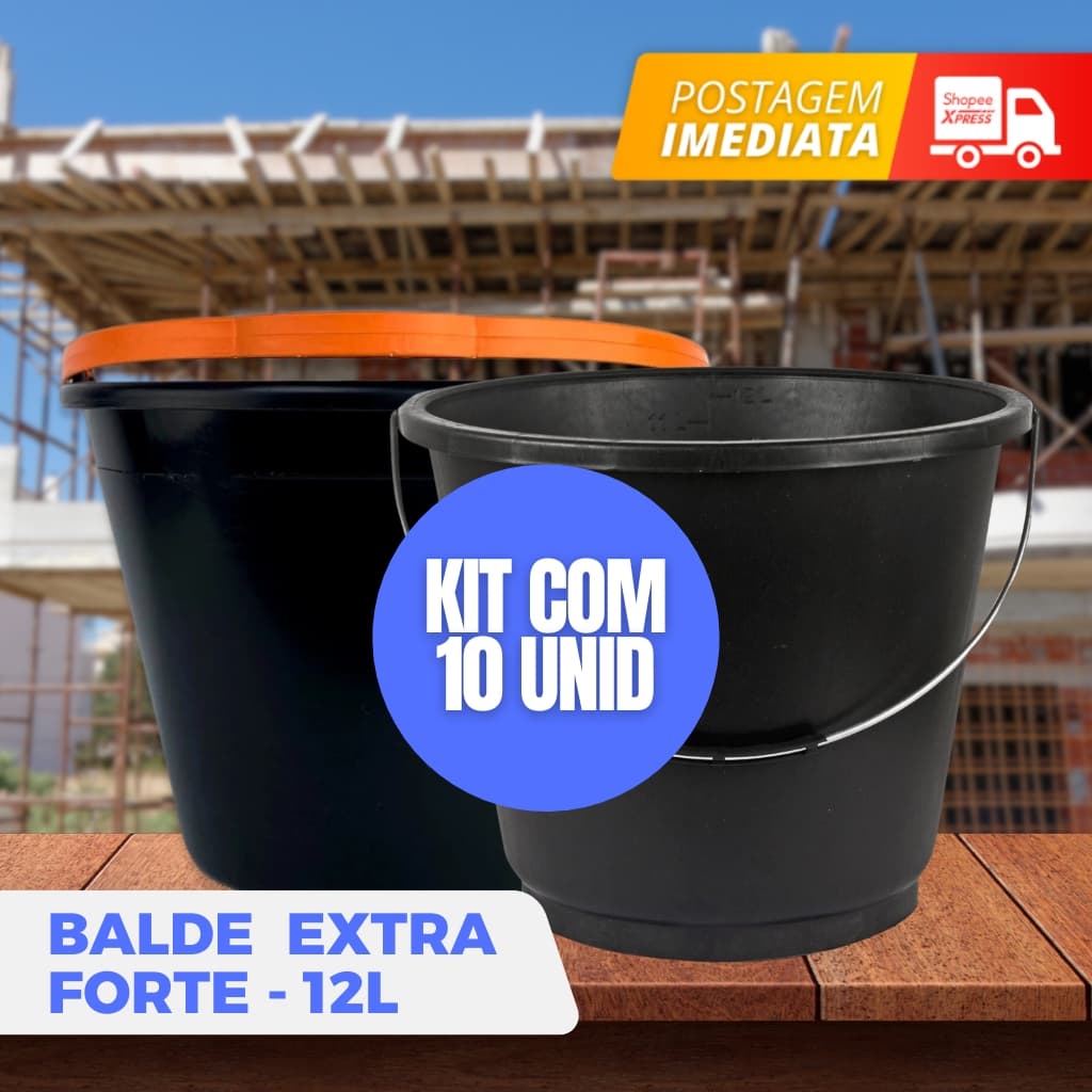 10 Balde Plástico Reforçado 12L Obras Concreto Lavanderia Off