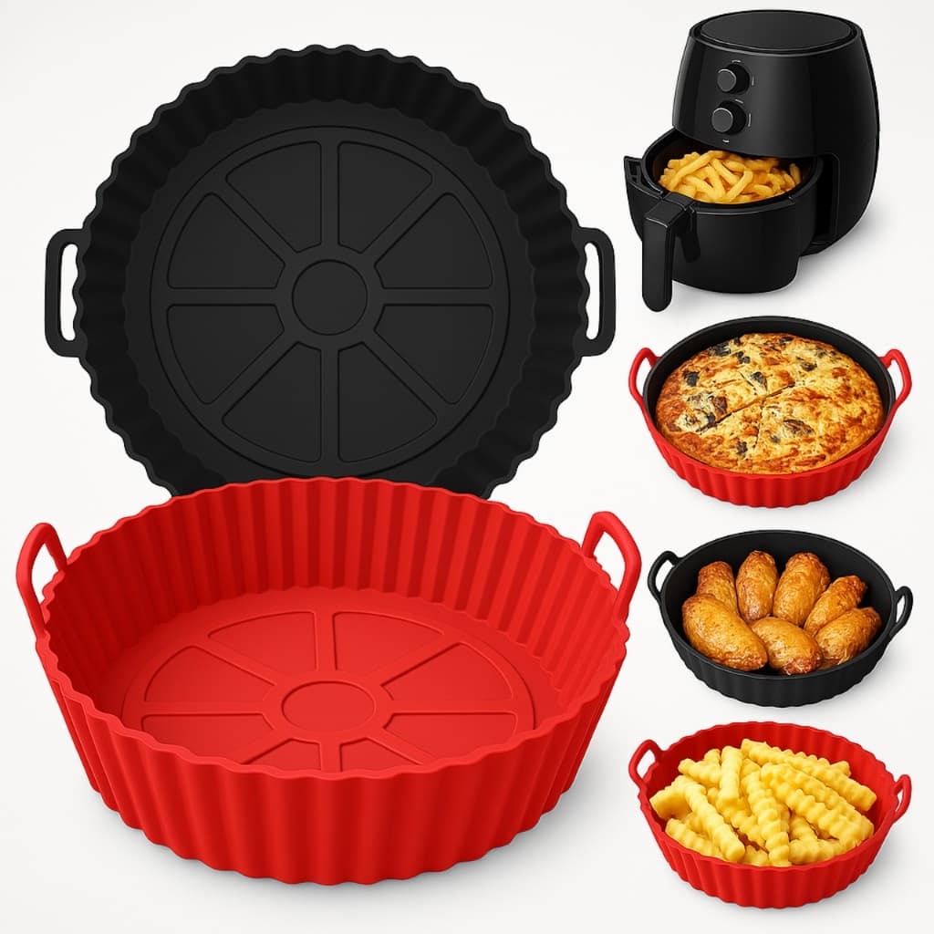 Kit Forma De Silicone Air Fryer Forno Fritadeira Assadeira Reutilizável Antiaderente Flexível