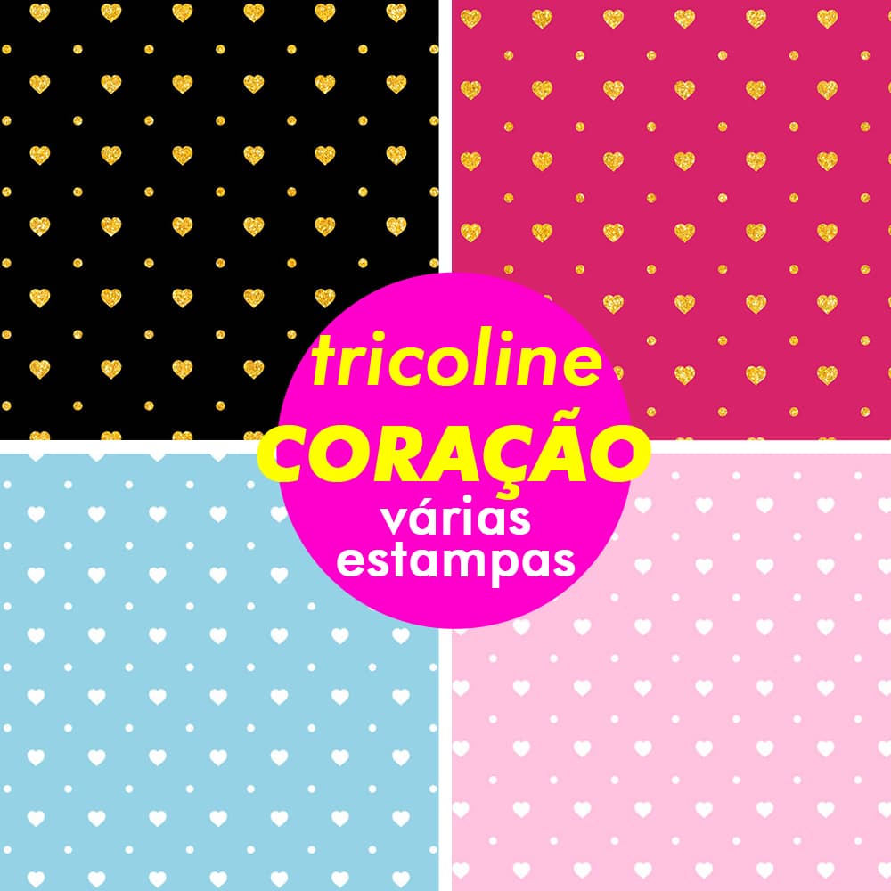 Tecido Tricoline Premium100% Algodão – 0,50m x 1,50m – Estampa de Corações