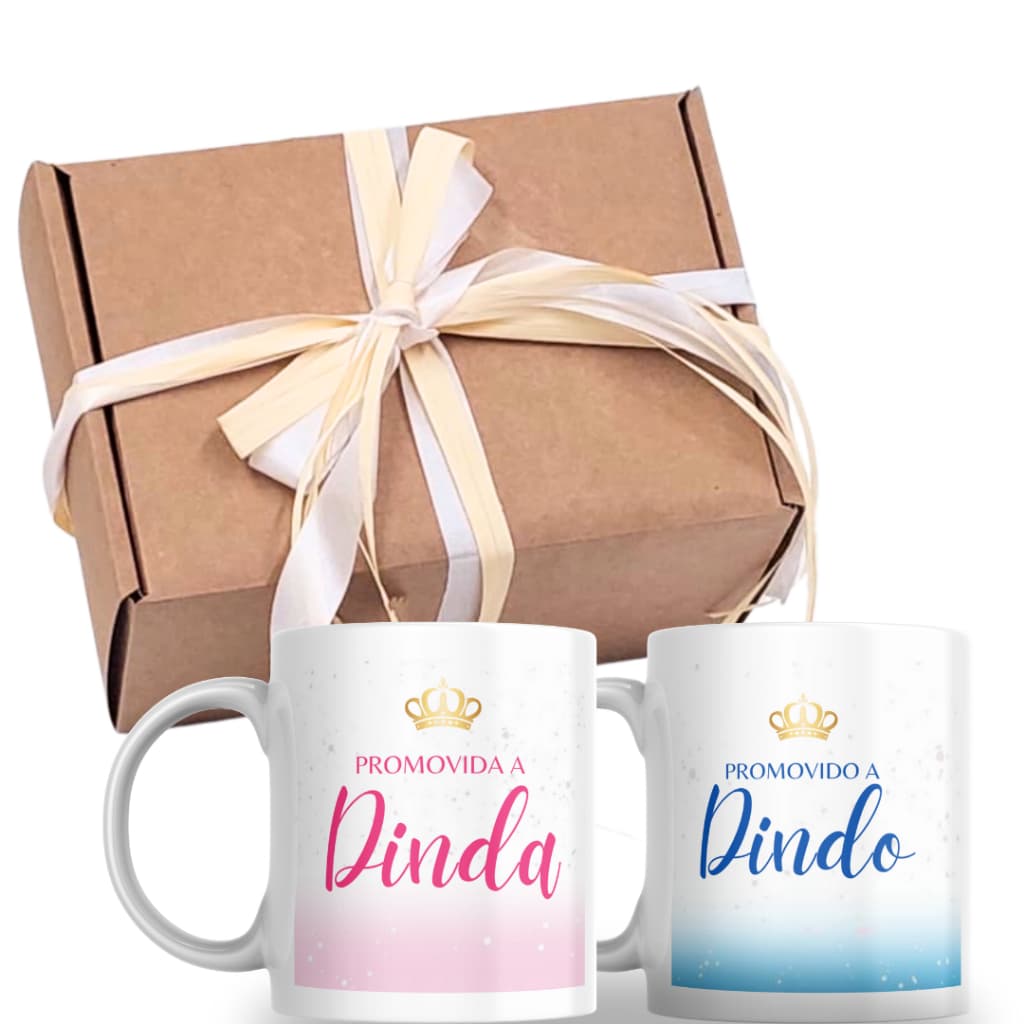 caixa convite padrinhos batismo com caneca porcelana / promovida dinda dindo madrinha consagração