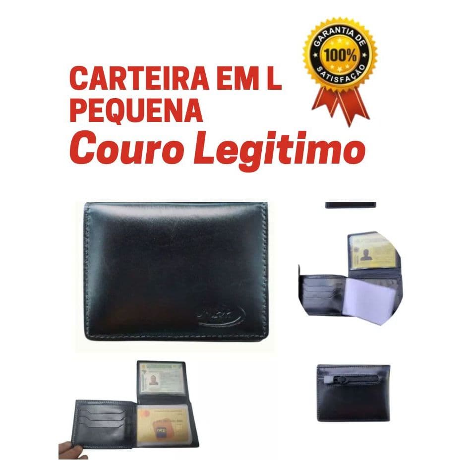 Carteira Masculina Em L Couro Legítimo Cabe Identidade Cartões e Dinheiro