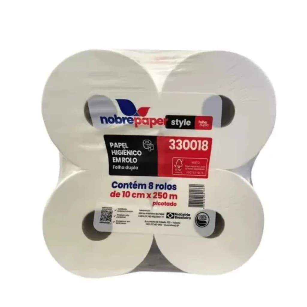 Papel Higiênico Rolão Luxo Nobrepaper 250M Folha Dupla - 8 Rolos