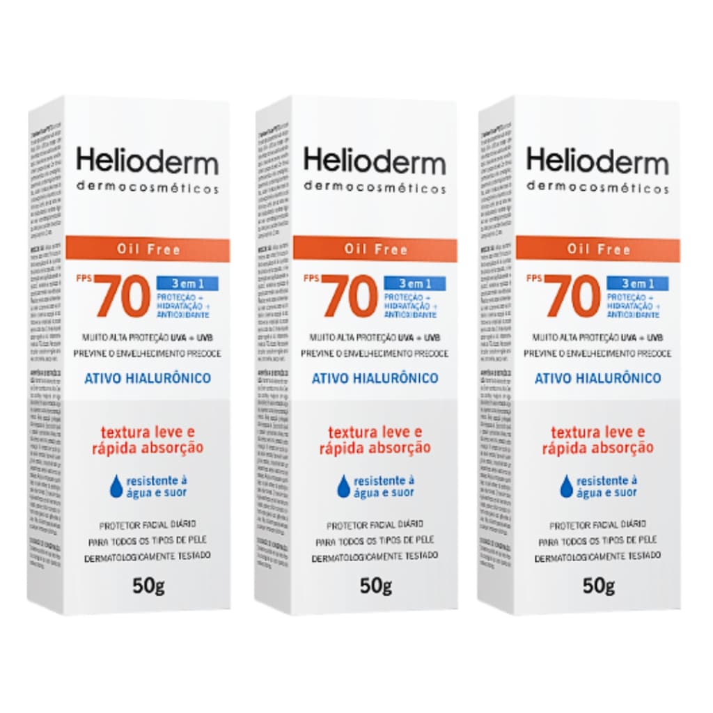 Protetor Solar Facial FPS 70 Sem Cor Oil Free Helioderm 50g