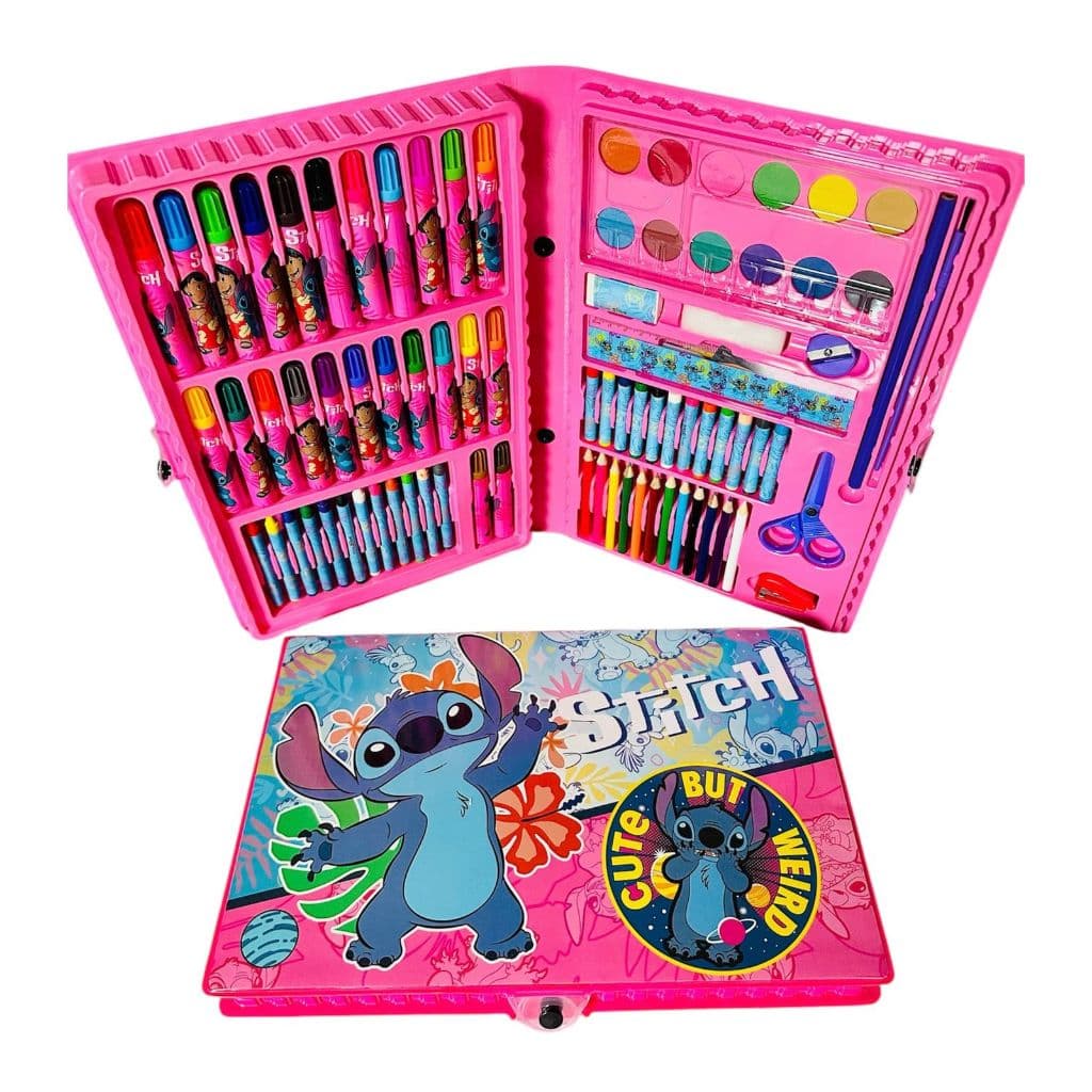 Estojo Maleta De Pintura Escolar Infantil 86 Pçs Personagens Homem Aranha Stitch Minnie Patrulha Canina