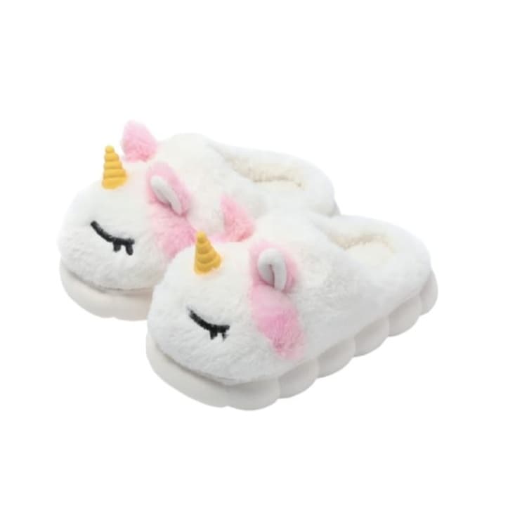 Pantufa De Unicórnio Infantil Com Chifrinhos 3d Solado De Borracha
