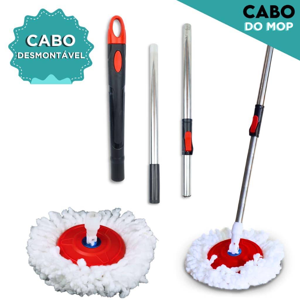 Cabo Para Mop Giratório 140cm + Refil | Desmontável, Ergonômico e Resistente | Fácil Montagem - BC