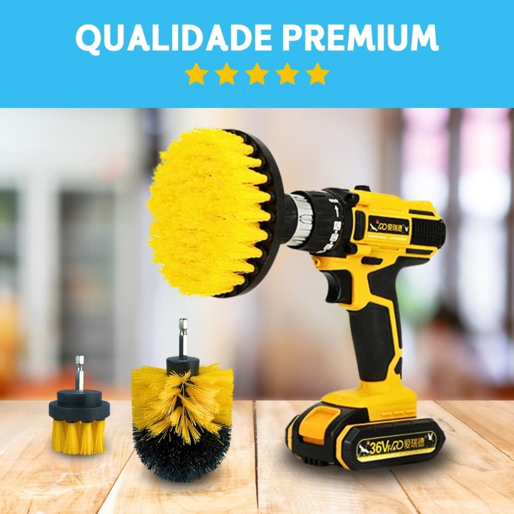 Kit 3 Escova Rotativa Limpeza Pesada Furadeira Parafusadeira Nylon Banheiro Estofado Carro