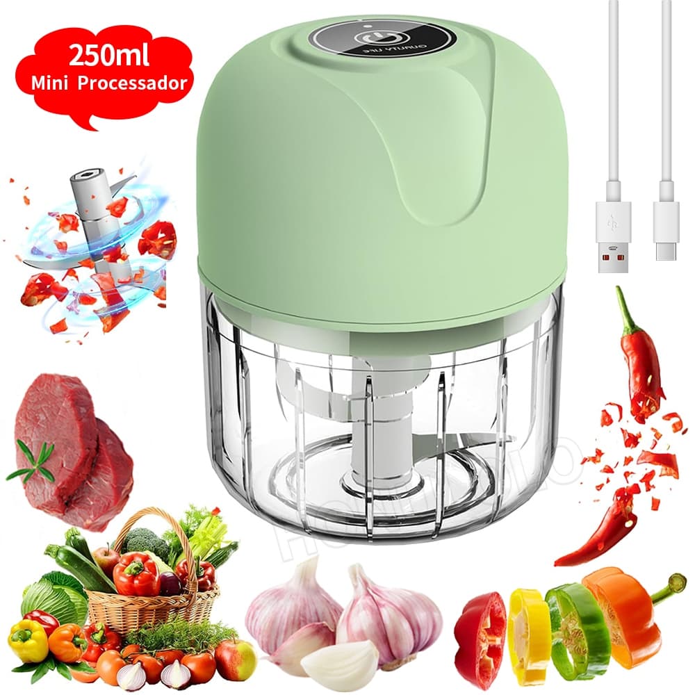 Mini Processador Elétrico de Alimentos 250ml Portátil Carne Vegetais Recarregável USB Bivolt