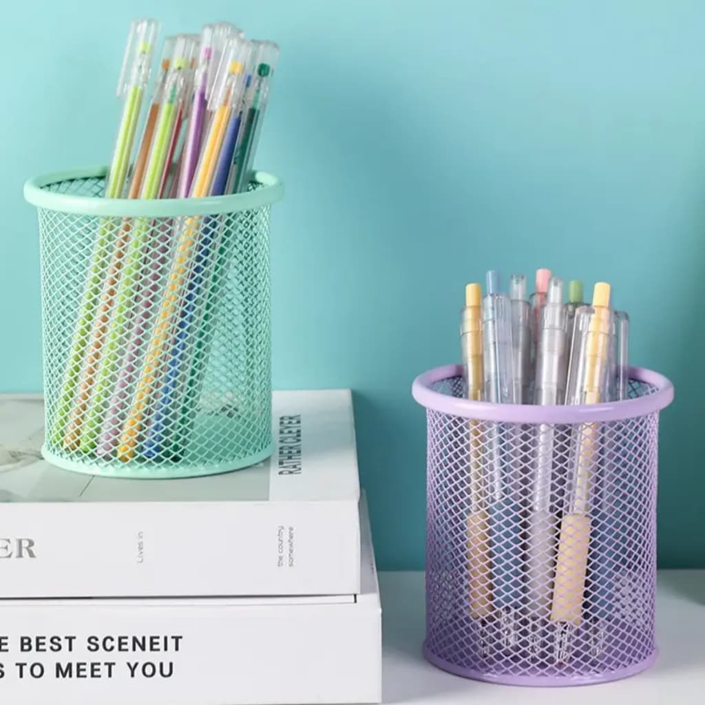 Organizador Porta Caneta Metal Candy Color Lápis Mesa De Escritório Porta Treco Decoração Papelaria