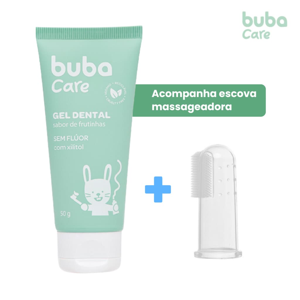 Gel Dental com Escova Massageador de Gengiva para Bebê Buba Escovinha Pasta Dente Creme dental Bebe