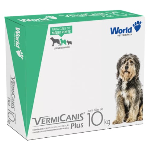 Vermífugo para Cães de Médio Porte VermiCanis Plus World 800mg para Cães de 10kg - 4 e 8 Comprimidos