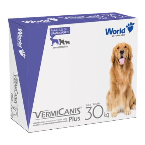 Vermífugo para Cães de Grande Porte VermiCanis Plus World 2,4g Cães de 30kg - 2, 4 ou 6 Comprimidos