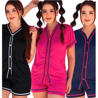 Pijama Blogueirinha Baby Dool Feminino Botão Adulto Americano Pós Cirúrgico Atacado, Fabricação Própria