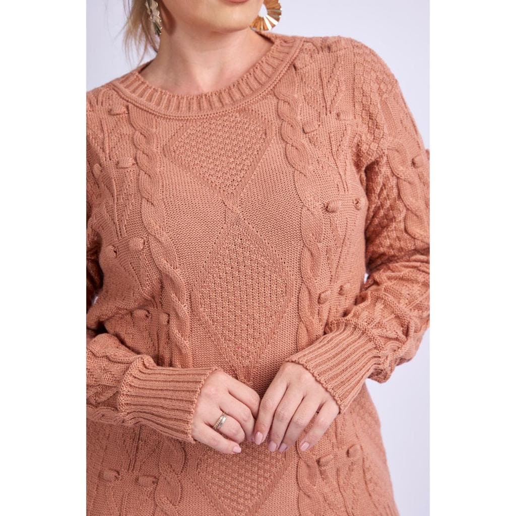 Blusa Feminina Tricot Moda Blogueira Pelotas Outono Inverno Manga Longa Tendência
