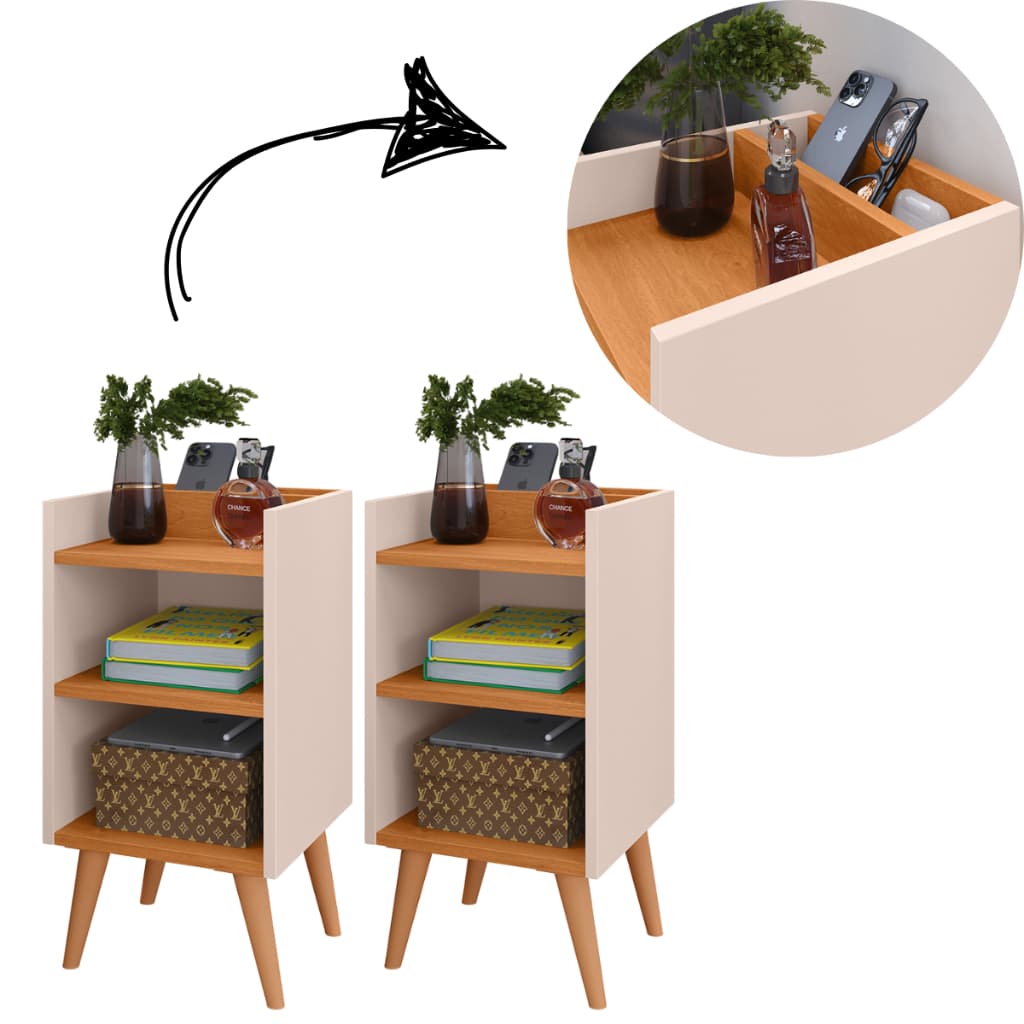 Kit com 2 Mesa de Cabeceira Nicho e porta celular organizador Max