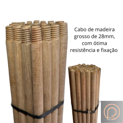 Cabo de madeira cru, com rosca de fixação de 1.50m por 28mm. Vassouras, Escovões, Rodos, Rastelos