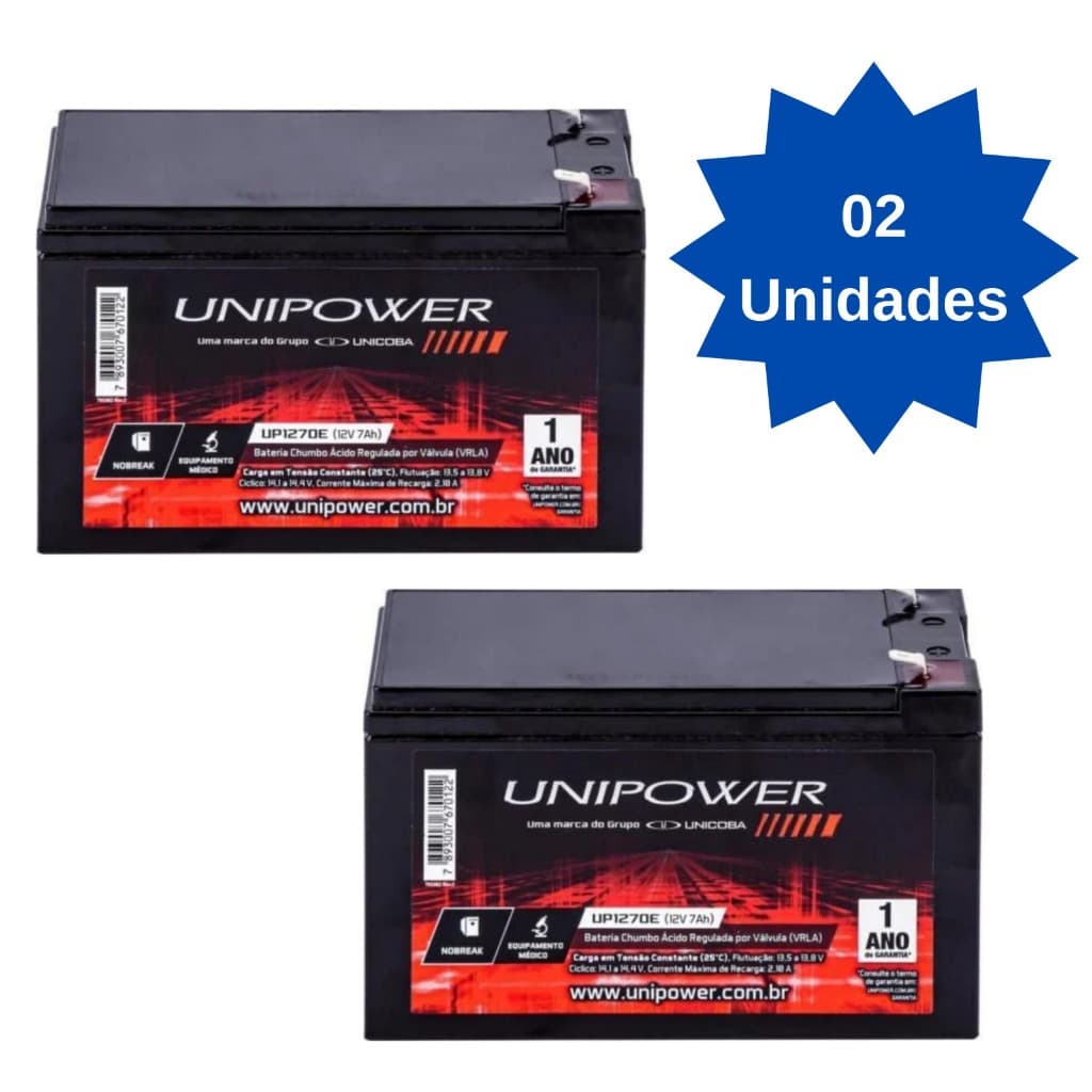 Kit 2 Bateria Selada 12v 7a Para Alarme Cerca Elétrica Nobreak