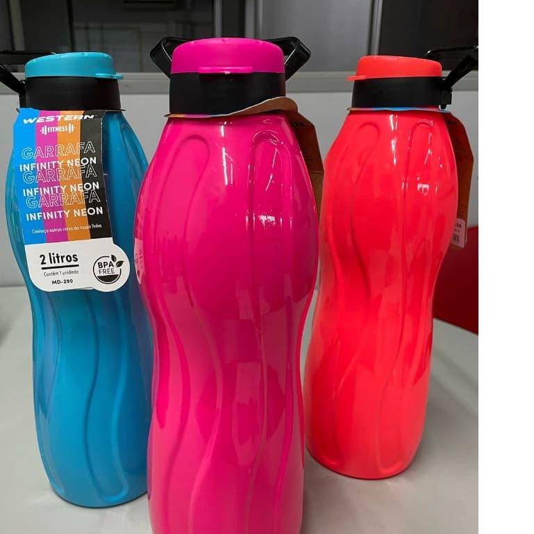 Garrafa  Garrafinha De Água Treino  Dieta Squeeze Neon Plástico Escola Academia 2000 Ml