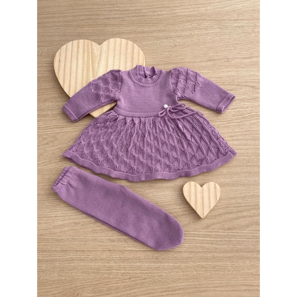 Vestido Calça Perola Récem Nascido Tricô infantil Bebê Menina Tricot RN Saida Maternidade