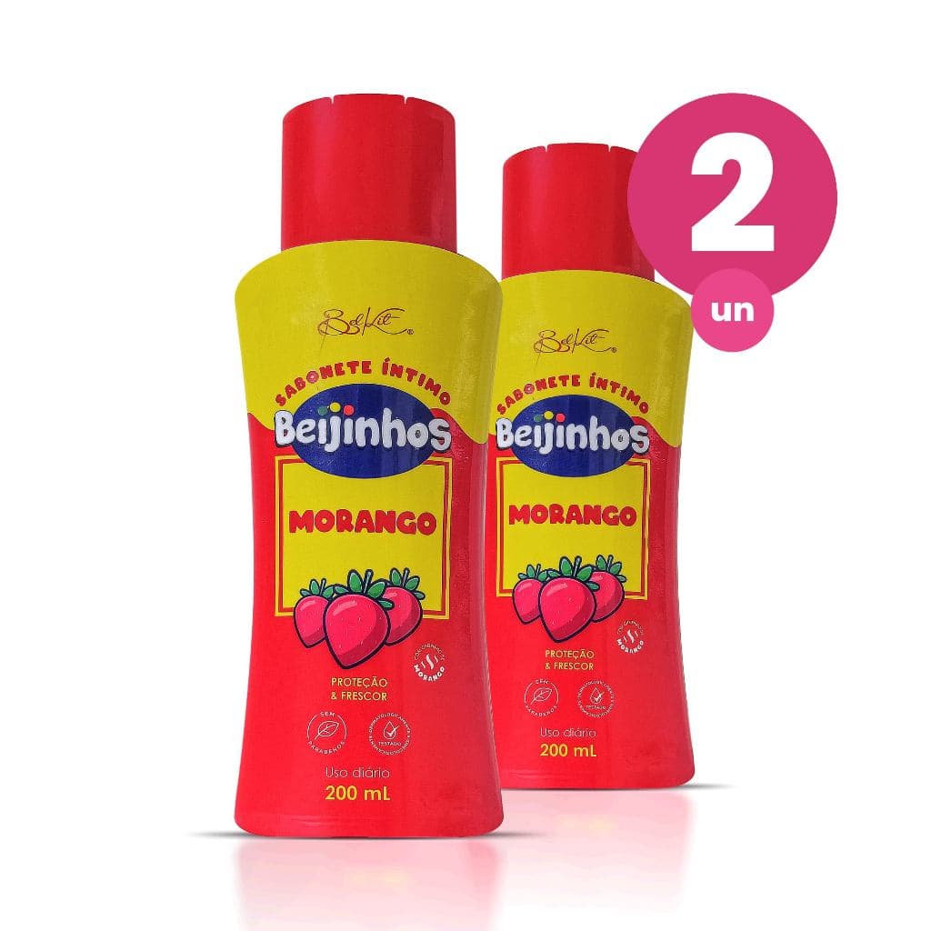 Kit 2 Sabonete Íntimo Feminino Morango Beijinhos Proteção e Frescor 200ml Belkit