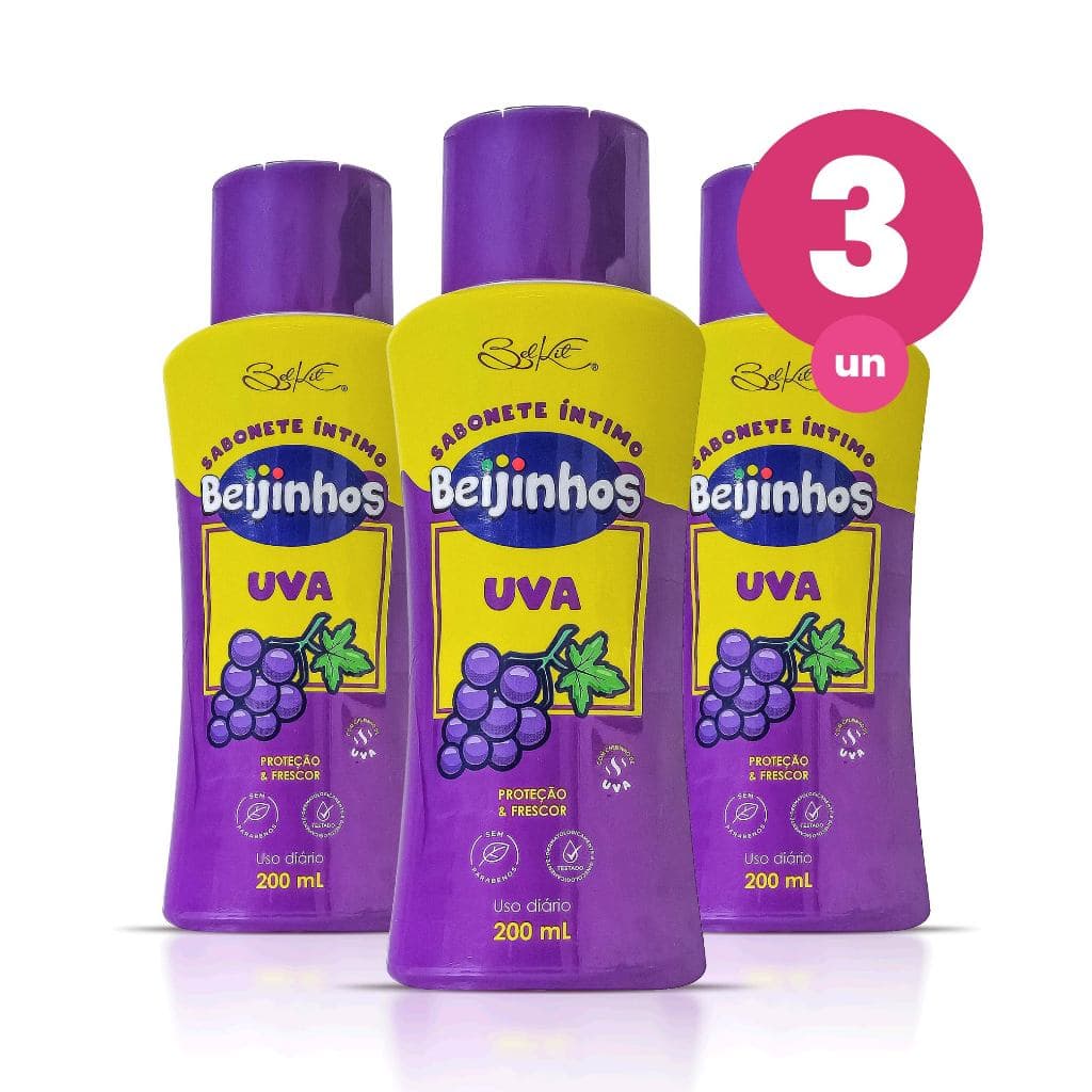 Kit 3 Sabonete Íntimo Feminino Uva Beijinhos Proteção e Frescor 200ml Belkit