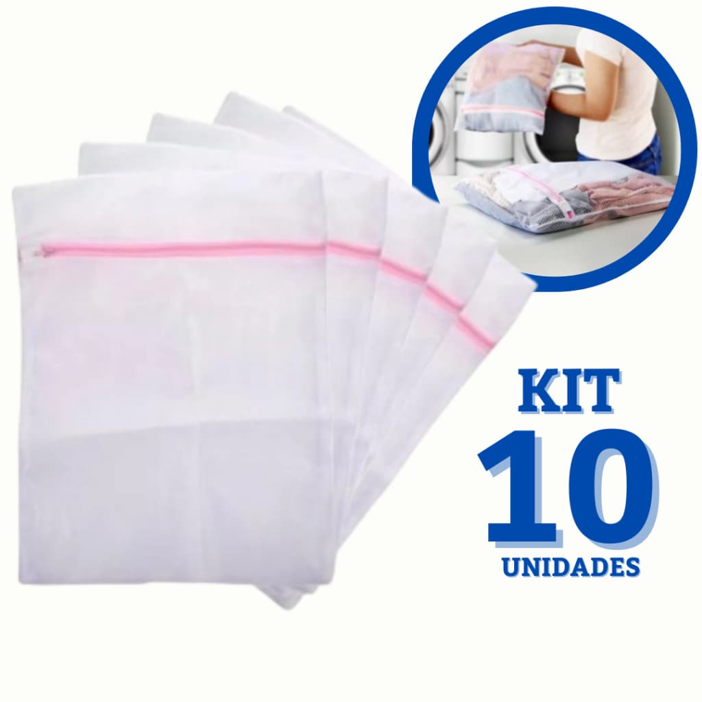 Kit 10 Saquinhos De Lavar Roupas Delicadas E Intimas Na Máquina Com Ziper Para Cueca Calcinha Protetor Tecido Organizar