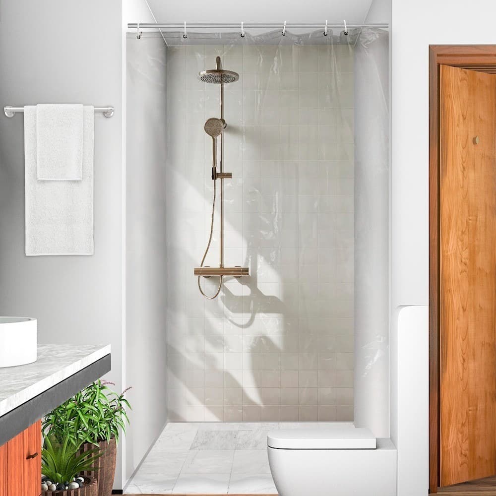 Cortina de Box Transparente Cristal Banheiro 100% PVC C/ Ganchos 1,38m x 1,98m Antimofo Resistente