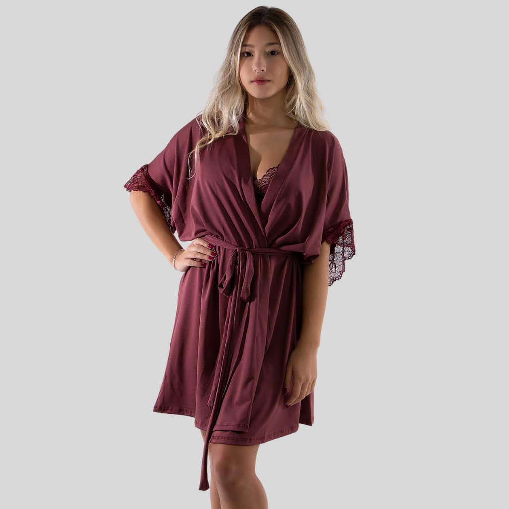 Robe Roupão Detalhe em Renda Manga Curta