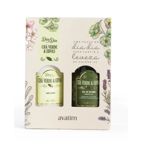 Kit Dia Dia Chá Verde & Ervas Avatim - Gel de banho e emulsão hidratante corporal