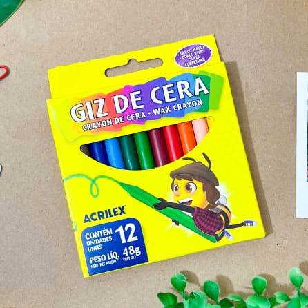 Giz de Cera Longo ou Curto 12 Cores  - Acrilex