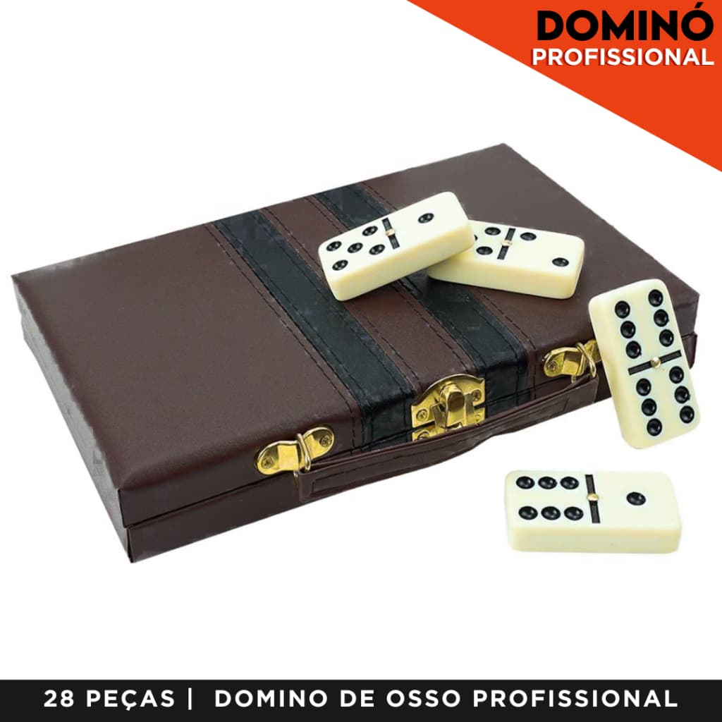 Jogo Dominó Osso Profissional 28 Peças Pedras Grandes 10mm Maleta Luxo Família Presente Clássico