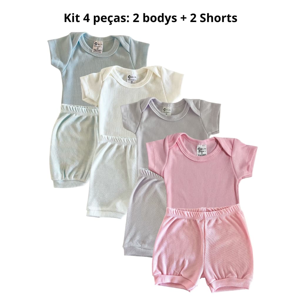 kit 4 peças body infantil bebê/ shortinho para bebe menino e menina/ bory manga curta