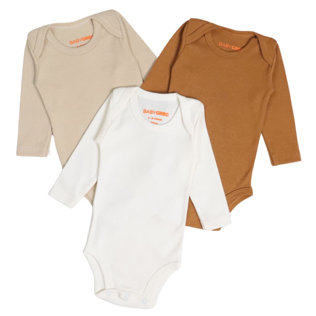 Kit 3 Body Minimalista Suedine Para Bebê Liso Manga Longa 100% Algodão RN/P/M/G/GG Baby Greg